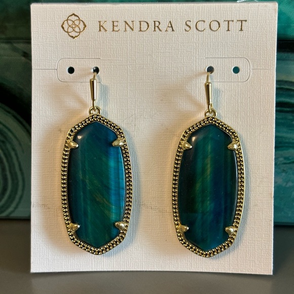 Kendra Scott Teal Tiger’s Eye Elle Earrings - Picture 1 of 4